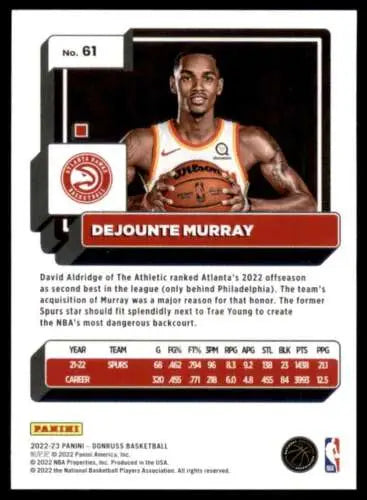 Dejounte Murray basketball card 2022-23 Donruss #61 original gloss Simply Sandoval