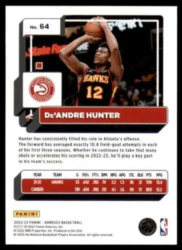 Basketball trading card of De’Andre Hunter in shooting motion, original gloss quality