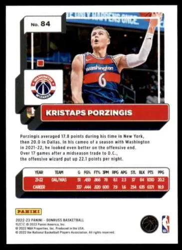 Kristaps Porzingis basketball card from 2022-23 Donruss with original gloss finish