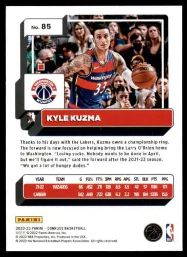 Kyle Kuzma basketball card 2022-23 Donruss #85 original gloss Simply Sandoval