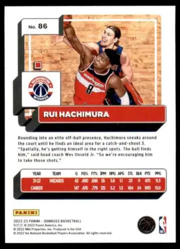 2022-23 Donruss #86 Rui Hachimura NM-MT Basketball Card with original gloss finish