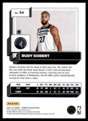 Rudy Gobert basketball card 2022-23 Donruss NM-MT with original gloss features