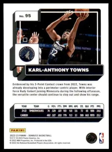 2022-23 Donruss #95 Karl-Anthony Towns NM-MT Timberwolves basketball card original gloss