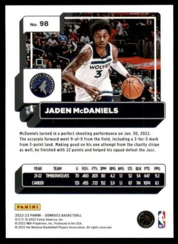 Jaden McDaniels basketball card from 2022-23 Donruss with original gloss finish