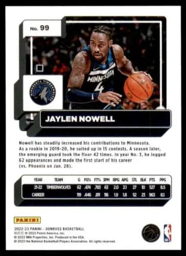 Jaylen Nowell basketball card 2022-23 Donruss #99 original gloss Timberwolves