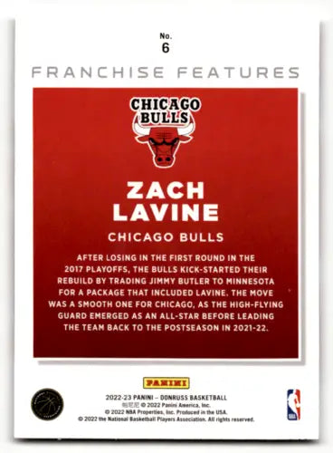 Zach LaVine Chicago Bulls trading card from Donruss Franchise Features with original gloss