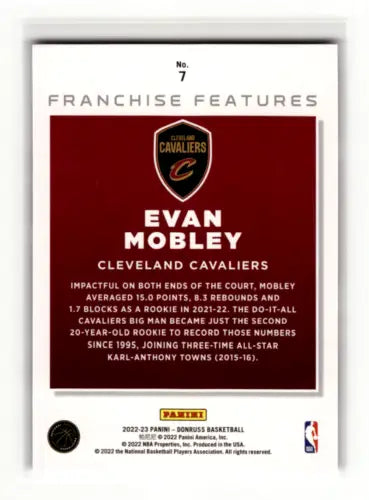 Evan Mobley basketball card from Donruss Franchise Features with original gloss finish