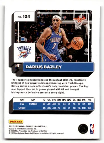 Darius Bazley basketball card featuring Donruss Holo Green Laser design