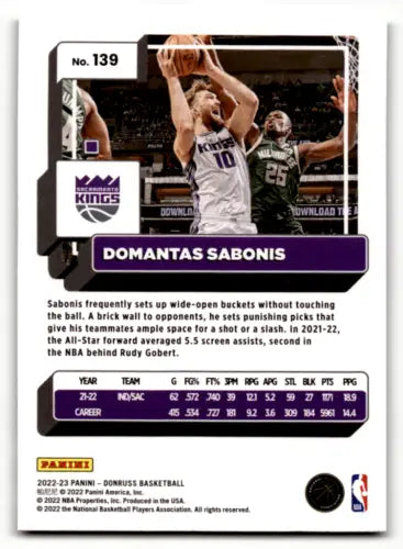 Domantas Sabonis basketball card featuring Donruss Holo Green Laser in NM-MT condition