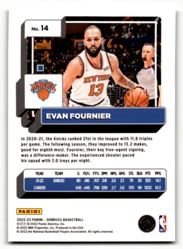 Evan Fournier basketball card showcasing Donruss Holo Green Laser original gloss finish