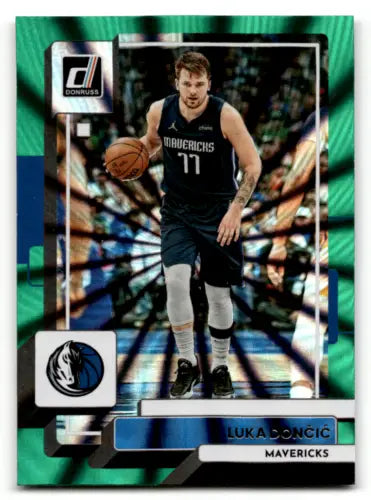 Luka Dončić 2022-23 Donruss Holo Green Laser basketball card showcasing original gloss