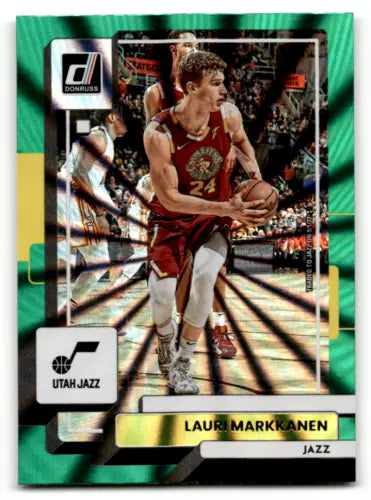 Lauri Markkanen basketball card featuring Donruss Holo Green Laser design and original gloss