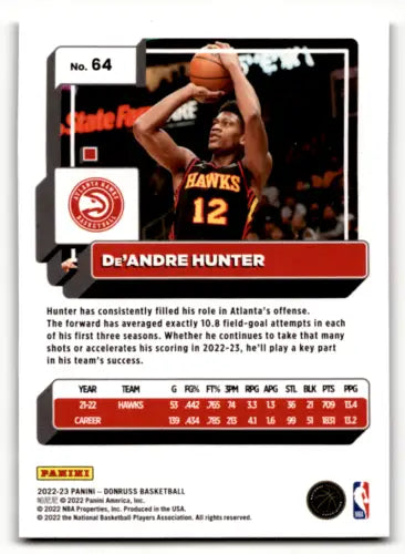 De’Andre Hunter basketball card 2022-23 Donruss Holo Green Laser featuring original gloss