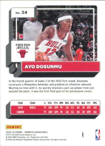 Ayo Dosunmu basketball card featuring Donruss Holo Red and Gold Laser design