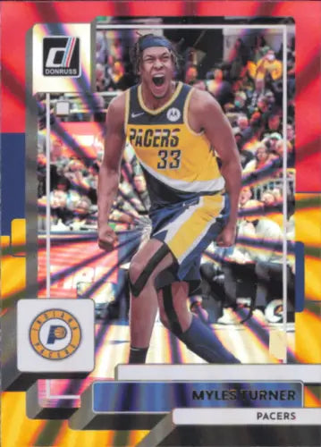 Myles Turner basketball card from 2022-23 Donruss Holo Red and Gold Laser series