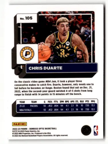 Chris Duarte basketball card from 2022-23 Donruss Optic with original gloss, Pacers