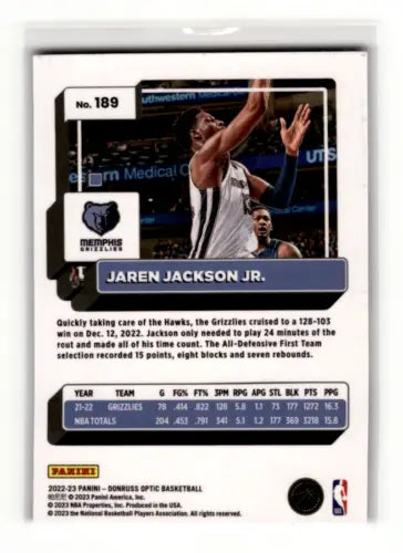 Jaren Jackson Jr. basketball card 2022-23 Donruss Optic NM-MT Grizzlies original gloss