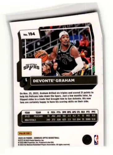 Devonte Graham basketball card featuring original gloss from 2022-23 Donruss Optic