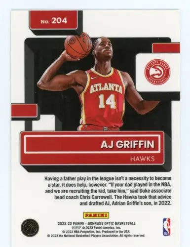 AJ Griffin 2022-23 Donruss Optic #204 Rookie Atlanta Hawks Basketball Card NM-MT