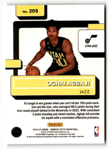 Ochai Agbaji basketball card from 2022-23 Donruss Optic with original gloss finish