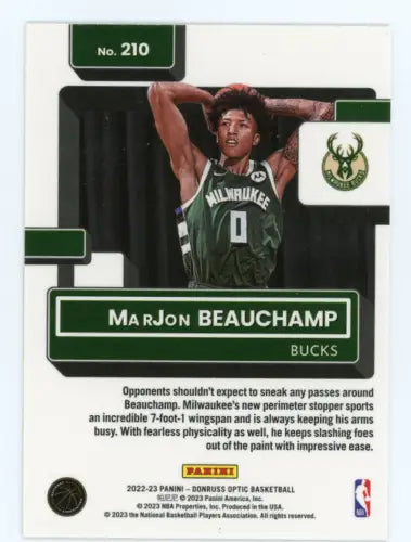 2022-23 Donruss Optic #210 MarJon Beauchamp Rookie Card from Milwaukee Bucks NM-MT