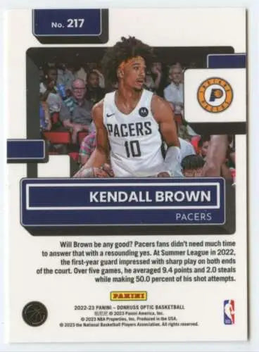 Kendall Brown basketball card from 2022-23 Donruss Optic with original gloss finish