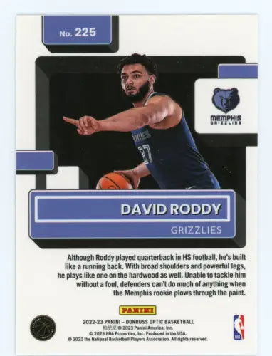 David Roddy basketball card from 2022-23 Donruss Optic Memphis Grizzlies NM-MT