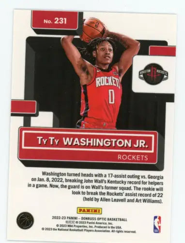 Ty Ty Washington Jr. Rookie Card from 2022-23 Donruss Optic Houston Rockets NM-MT