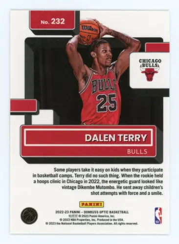 Dalen Terry Rookie card from 2022-23 Donruss Optic featuring Chicago Bulls design