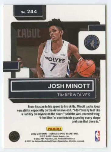 Josh Minott basketball card from 2022-23 Donruss Optic, NM-MT Timberwolves Rated Rookie