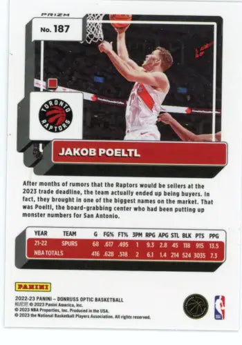 Jakob Poeltl 2022-23 Donruss Optic Holo #187 Toronto Raptors Basketball Card NM-MT