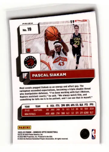 Pascal Siakam 2022-23 Donruss Optic Hyper Pink basketball card original gloss