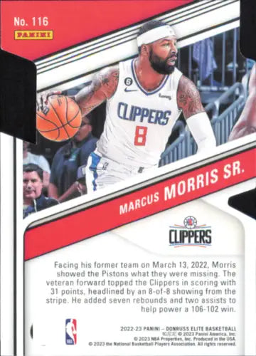 Marcus Morris Sr. basketball card from 2022-23 Elite Aspirations #116 Die Cut LA Clippers