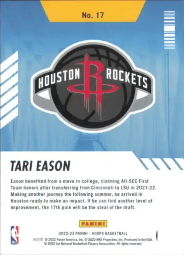 Basketball card back of 2022-23 Hoops Tari Eason Houston Rockets NM-MT