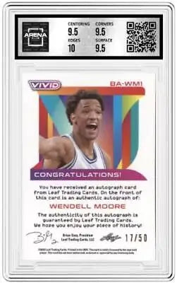 Graded Vivid Wendell Moore autograph card from 2022-23 Leaf Vivid Basketball Arena Club