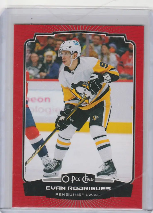 Hockey trading card of Evan Rodrigues in action for Pittsburgh Penguins 2022-23 O-Pee-Chee