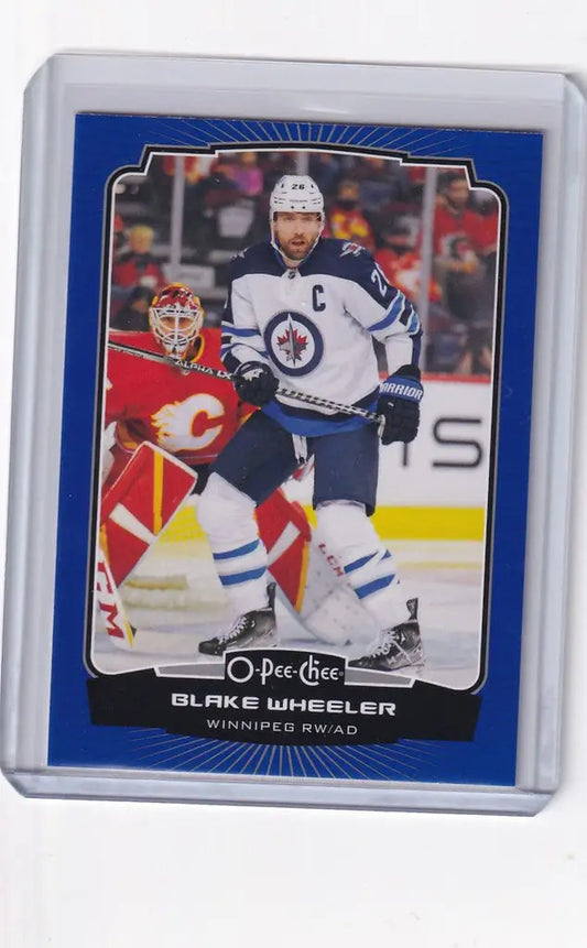 Hockey trading card of Blake Wheeler in Winnipeg Jets white jersey with captain’s C, OPC Hockey Blue