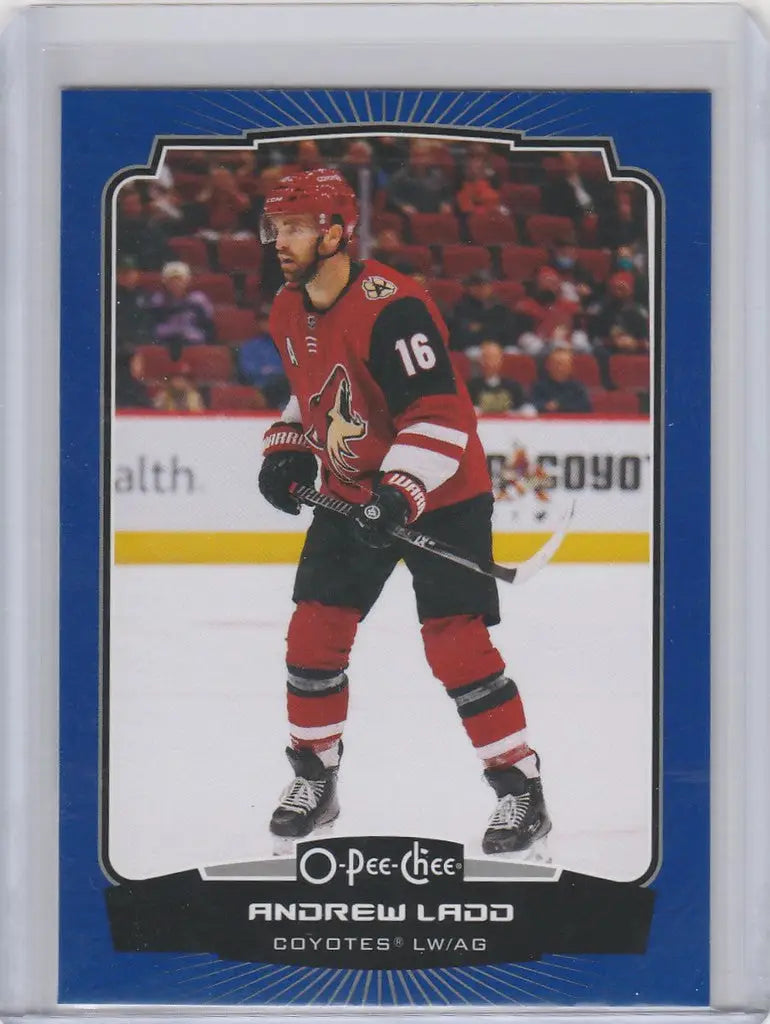 Hockey trading card of Andrew Ladd in red and black uniform for OPC Hockey Blue