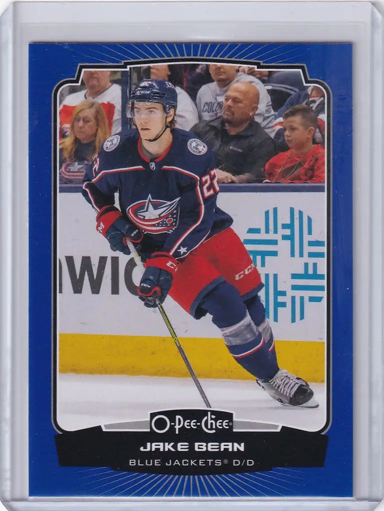 Hockey trading card of Jake Bean from the Columbus Blue Jackets OPC Hockey Blue series