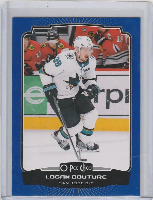 Hockey trading card of Logan Couture skating in white jersey for San Jose Sharks 2022-23 OPC Hockey