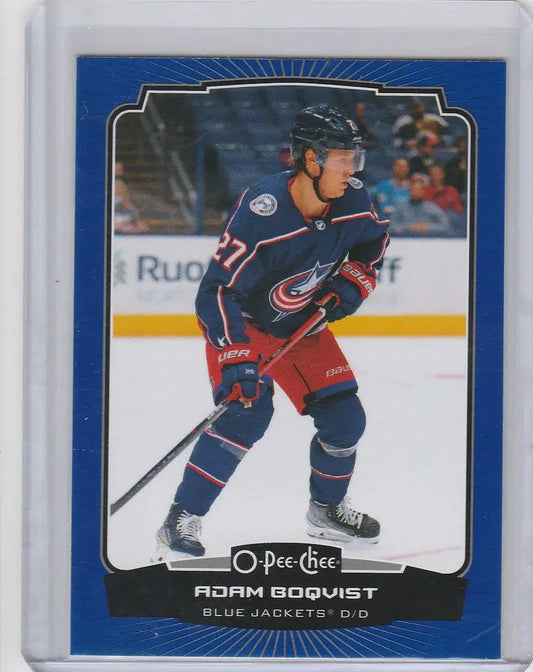 Hockey trading card of Adam Boqvist in action with Columbus Blue Jackets OPC Hockey 2022-23