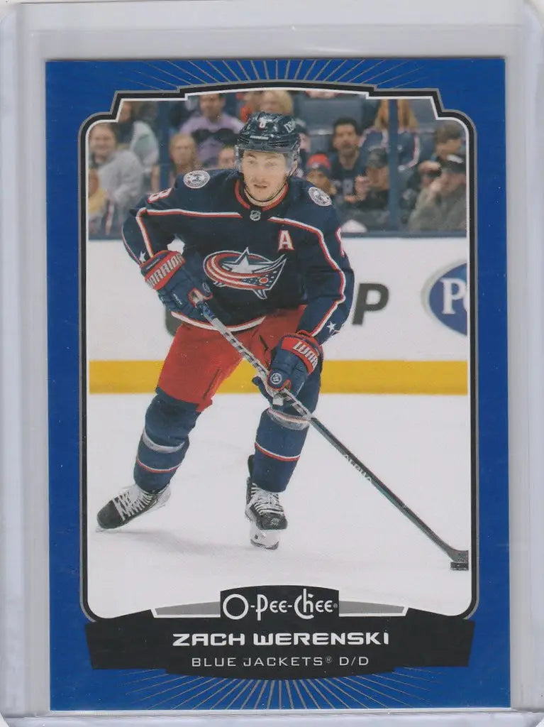 Hockey trading card of Zach Werenski from the 2022-23 OPC Hockey Columbus Blue Jackets