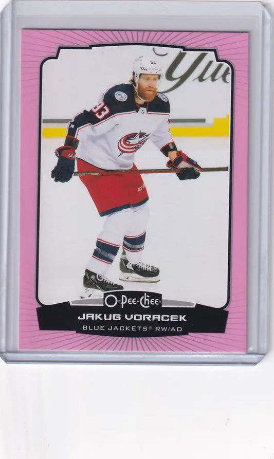 2022-23 OPC Hockey Neon Pink Jakub Voracek trading card for Columbus Blue Jackets