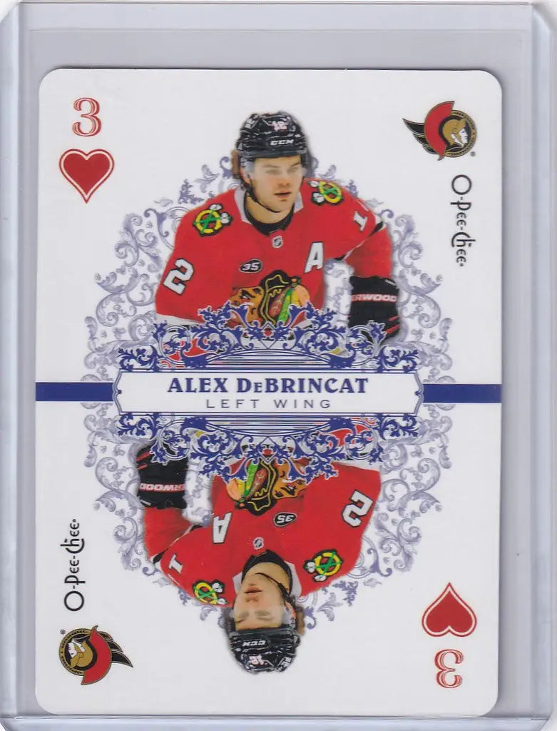 Hockey trading card of Alex DeBrincat from Ottawa Senators for OPC Hockey Playing Cards