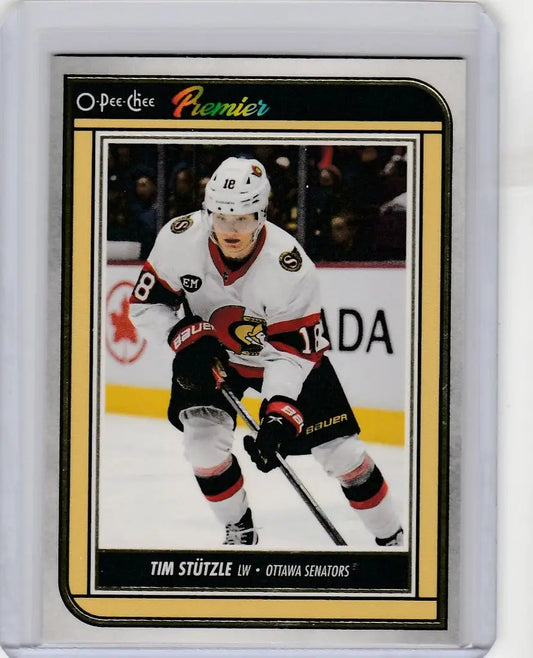 Tim Stutzle in action on the ice, 2022-23 OPC Hockey Premier Ottawa Senators card