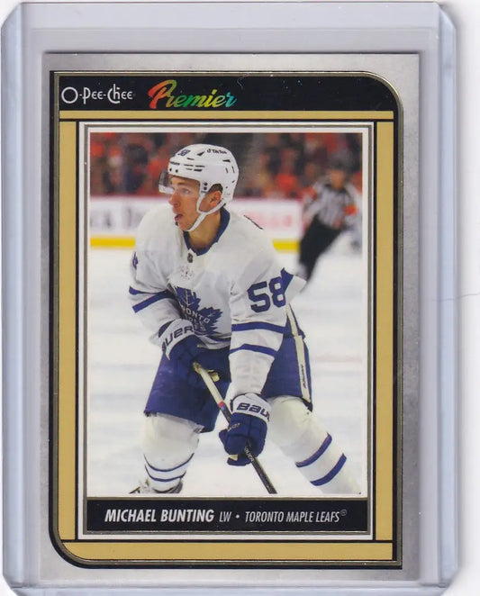 Hockey trading card of Michael Bunting from OPC Hockey Premier for Toronto Maple Leafs