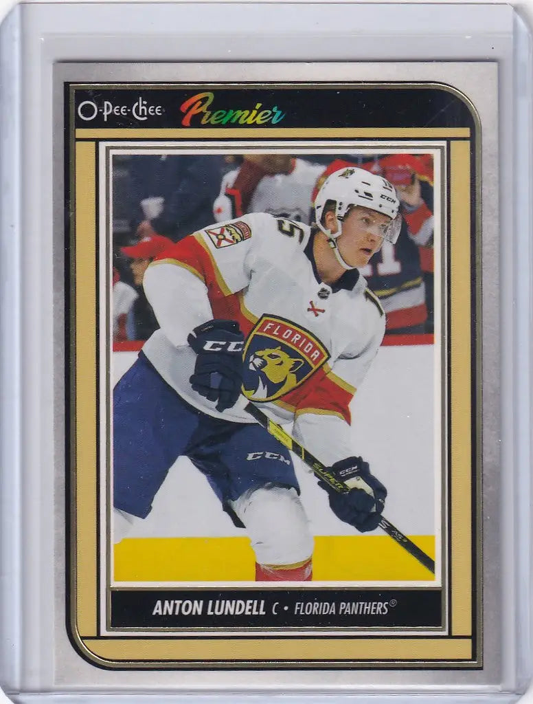 Hockey trading card of Anton Lundell in action for Florida Panthers 2022-23 OPC Hockey