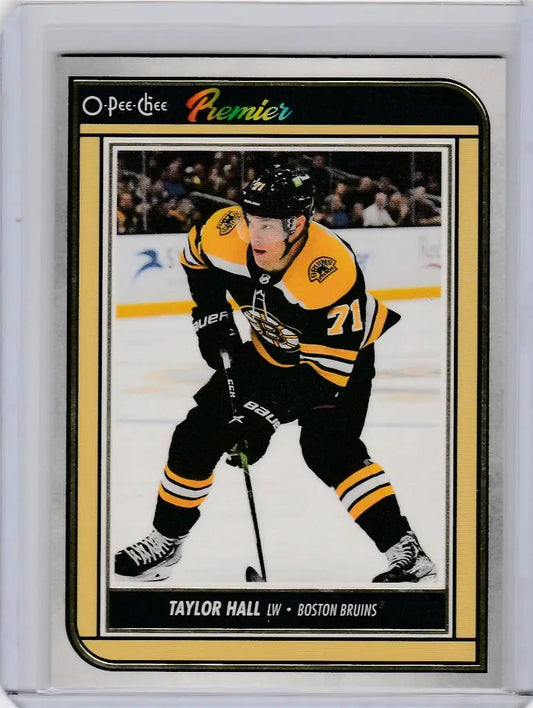 Hockey trading card of Taylor Hall from the 2022-23 OPC Hockey series, Boston Bruins