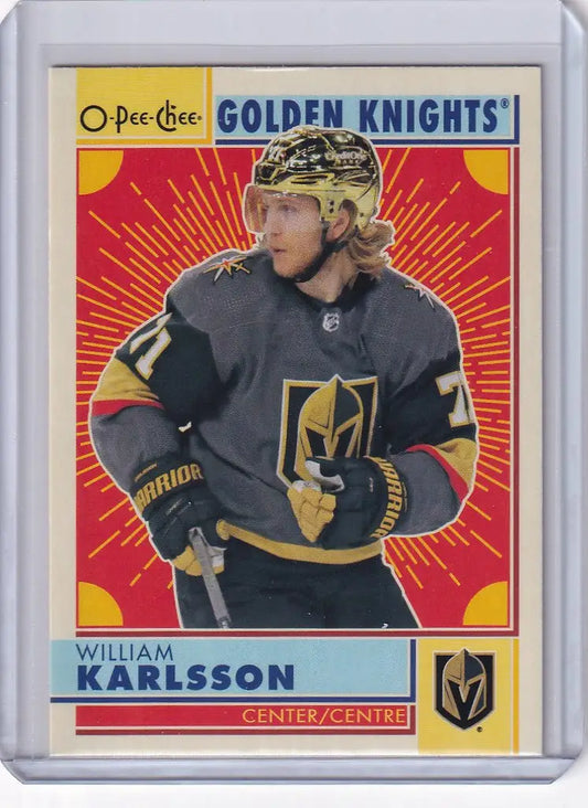 Hockey trading card of William Karlsson in Vegas Golden Knights OPC Hockey Retro design