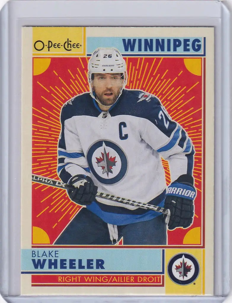 Hockey trading card of Blake Wheeler in white jersey with captain’s C, OPC Hockey Retro